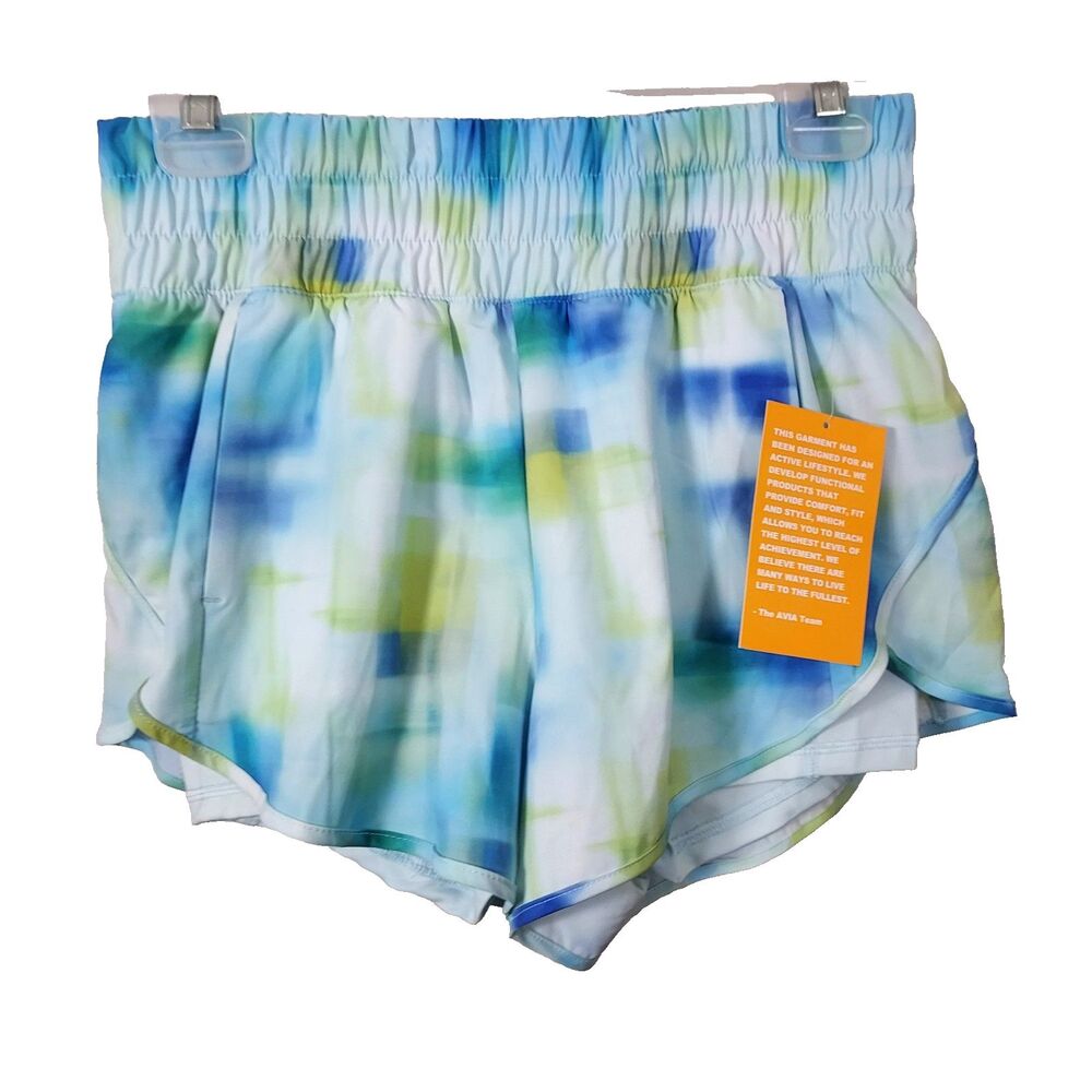 Avia Womens Running Shorts With Bike Liner Tie Dye Size XS Pockets Stretch NWT